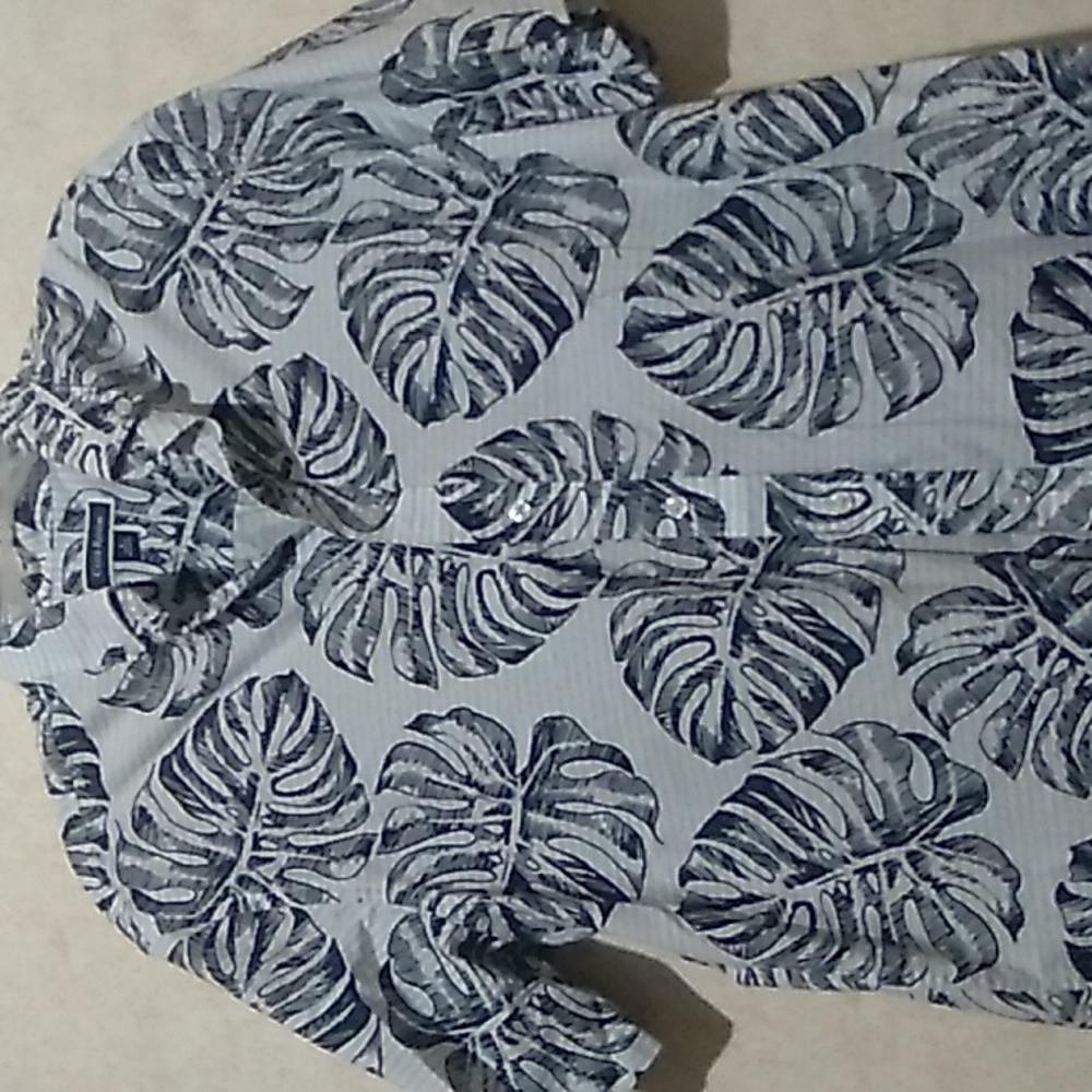 Club Room Madison Palm 🌴 graphic button up shirt size Large, navy and white - Picture 6 of 14